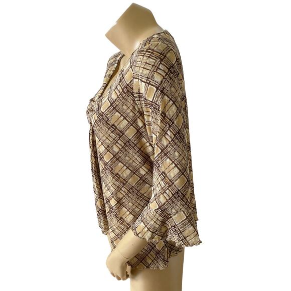 JH COLLECTIBLES Petites Womens Size PXL Plaid 100% Nylon 3/4 Sleeve Shirt Top - Picture 3 of 7